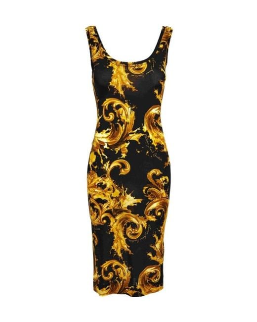 Versace Jeans Metallic Couture Baroque Fitted Dress