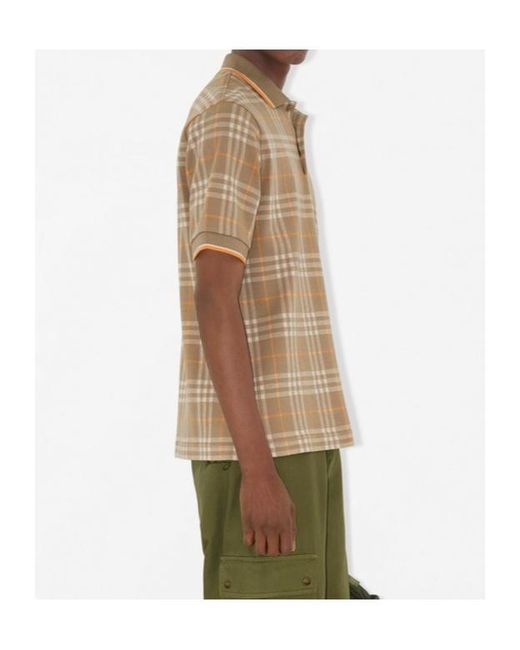 Burberry Natural Logo Embroidered Checked Polo Shirt for men
