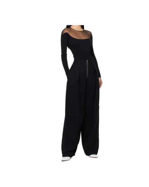 Mugler Black Sheer-Panelled Bodysuit