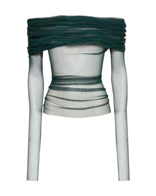 Christopher Esber Green Pleated Sheer Blouse