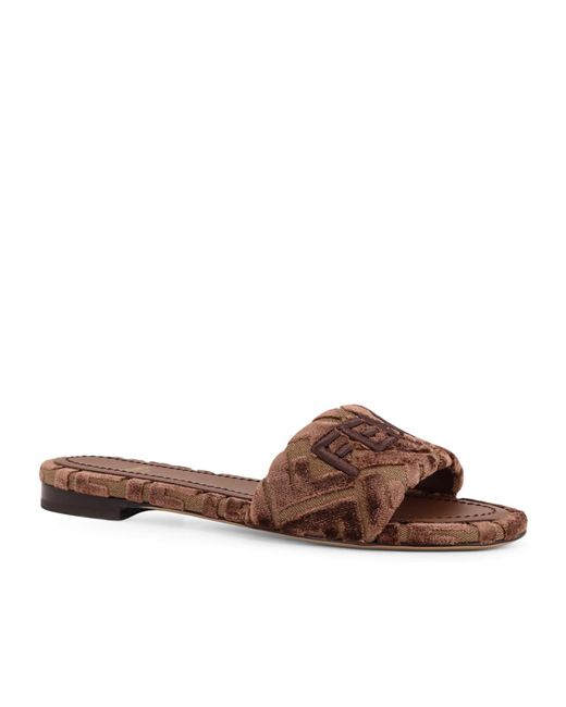 Fendi Brown Ff Flocked Slip-On Sandals