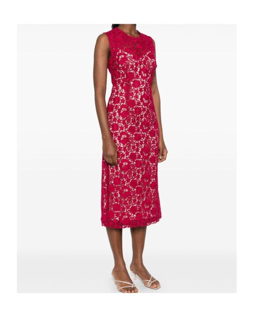 P.A.R.O.S.H. Red P.A.R.O..H. Peonia Floral Lace Midi Dress