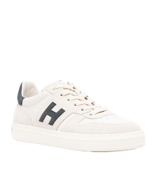 Hogan White H-Tv Logo-Patch Panelled Sneakers for men