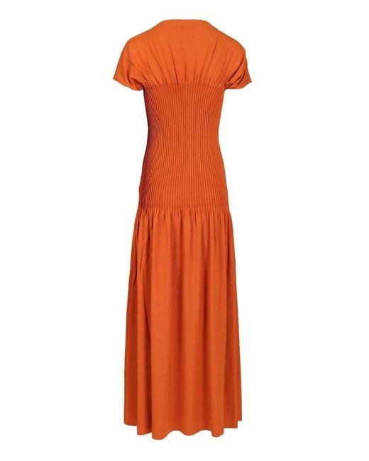 Totême  Orange Knife-Pleated Maxi Dress