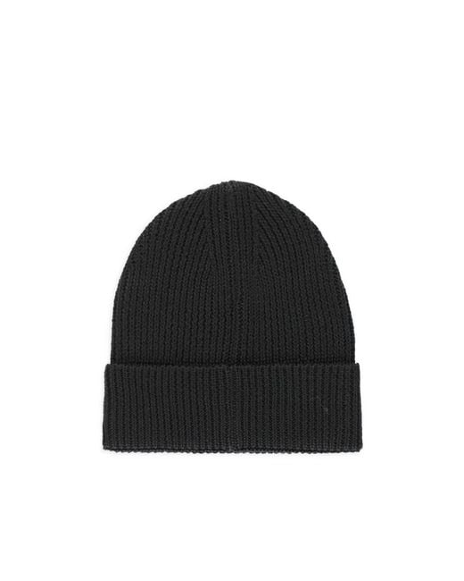 Marcelo Burlon Black Logo-Patch Ribbed Beanie for men