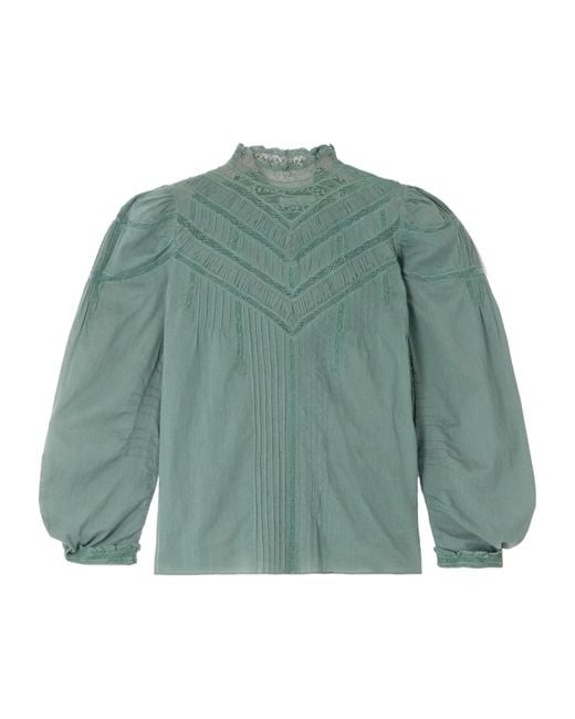 Doen Green Adelphine Crochet-Trimmed Pintucked Organic Cotton-Voile Blouse