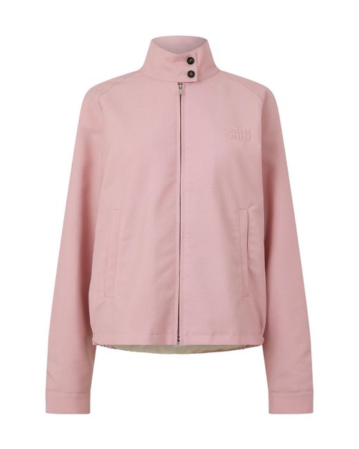 Miu Miu Pink Light Stand-Collar Zip-Up Jacket