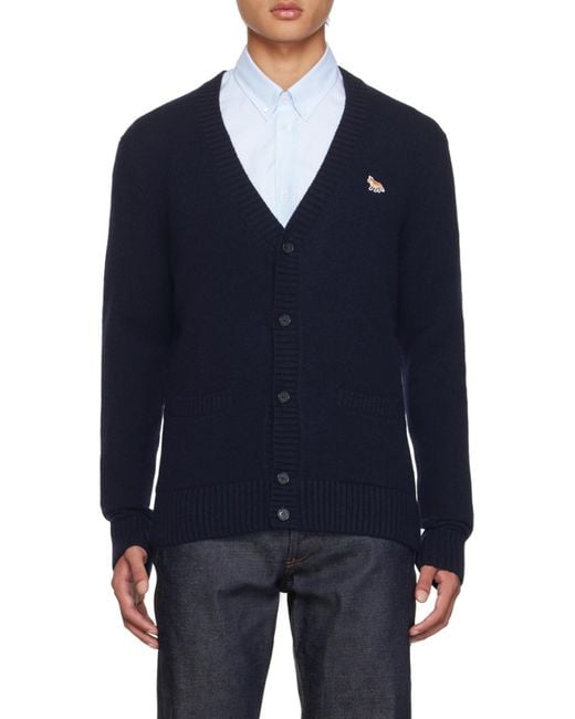 Maison Kitsuné Blue Maison Kitsuné V-Neck Long-Sleeved Cardigan for men