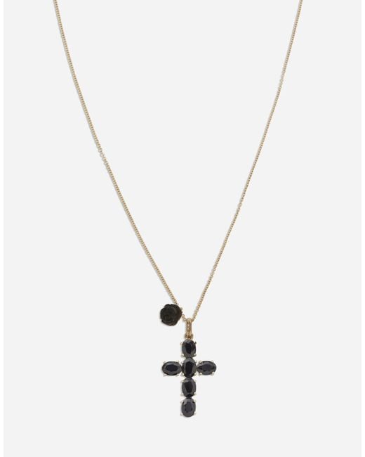 Dolce & Gabbana White 18Kt Devotion Cross Sapphire And Jade Necklace