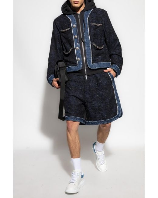 DSquared² Blue Chain-Trimmed Tweed Jacket for men