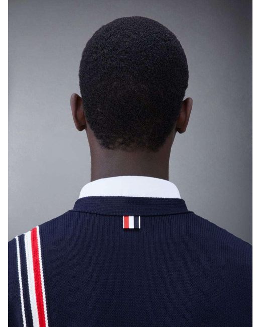 Thom Browne Blue Rwb Striped V-Neck Knitted Cardigan for men