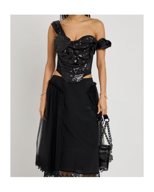 Vivienne Westwood Black Sequin-Embellished Mesh Corset Top