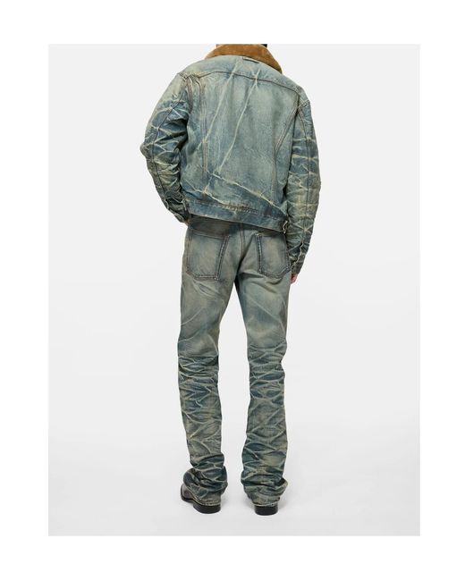 Acne Green Denim Jacket With Fur Collar for men