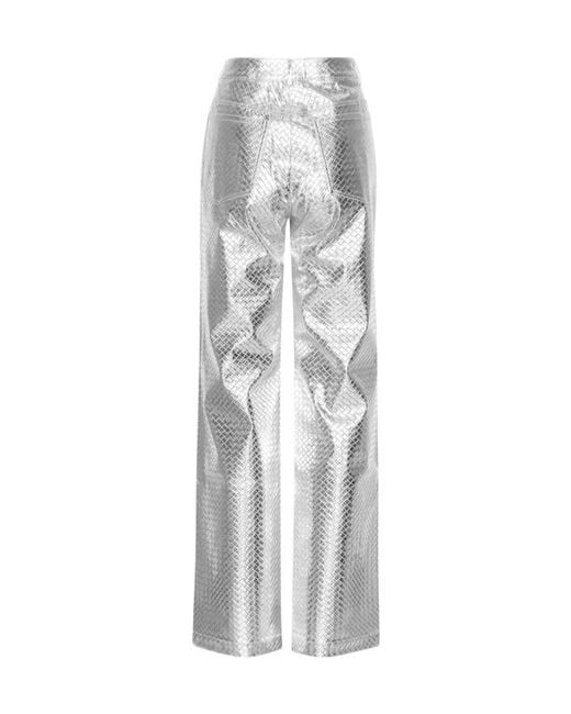 ROTATE BIRGER CHRISTENSEN Gray Metallic-Effect High-Rise Straight Pants
