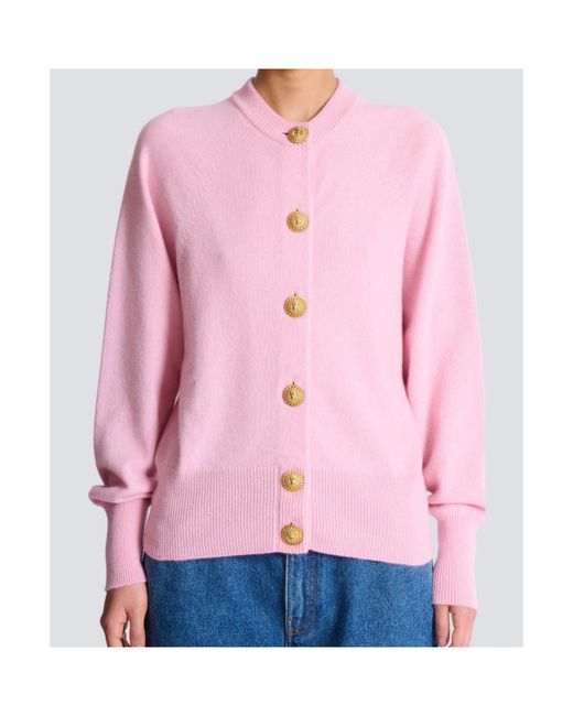 Balmain Pink Buttoned Crewneck Cardigan