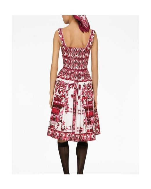 Dolce & Gabbana Red Majolica-Print Poplin Midi Dress