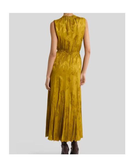 Etro Metallic Long Dress With Leafy Jacquard Motif