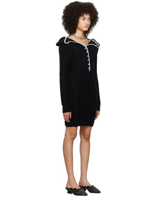 Y. Project Black Ruffle-Collar Merino Wool Minidress