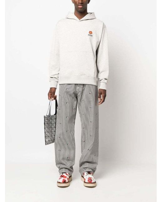 KENZO Gray Striped Straight-Leg Trousers for men