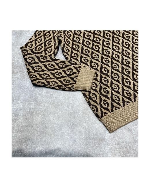 Gucci Brown V-Neck Geometric Pattern Wool Pullover for men