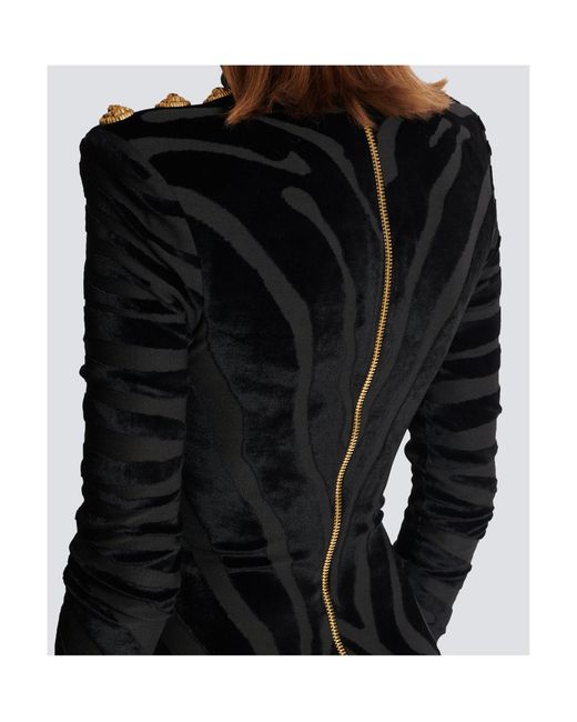 Balmain Black Velvet Zebra Print Mini Dress