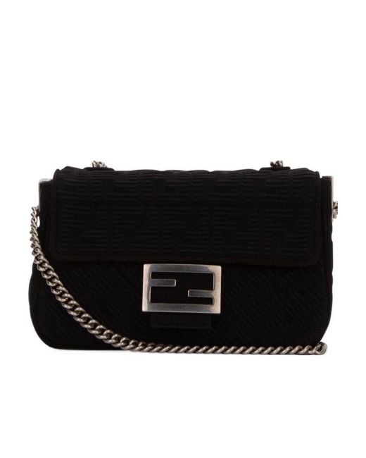 Fendi Black Baguette Medium Logo Shoulder Bag