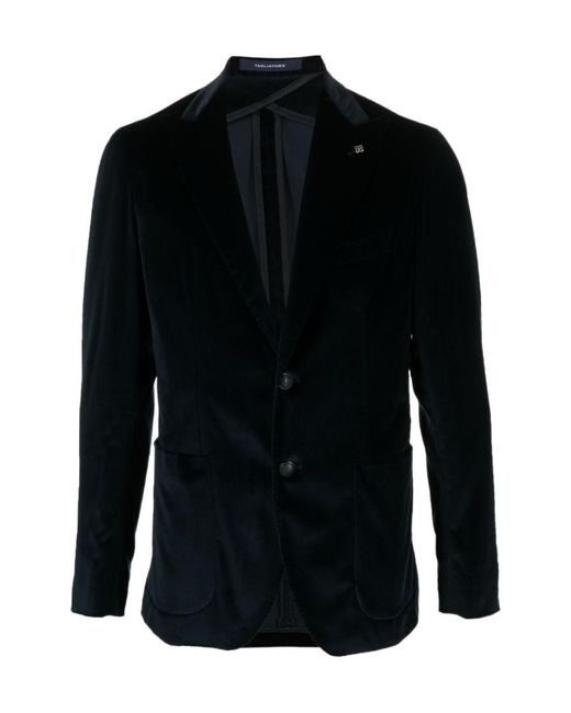 Tagliatore Black Single-Breasted Velvet Buttoned Blazer for men