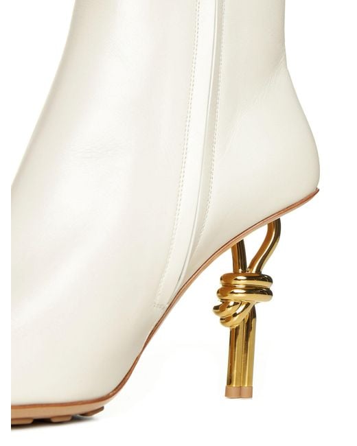 Bottega Veneta White Square Toe Ankle Boots
