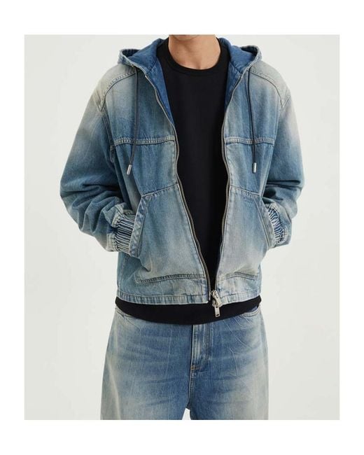 1989 STUDIO Blue Hooded Denim Jacket for men