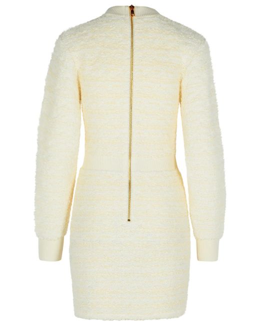 Balmain White Rear Zipped Tweed Mini Dress