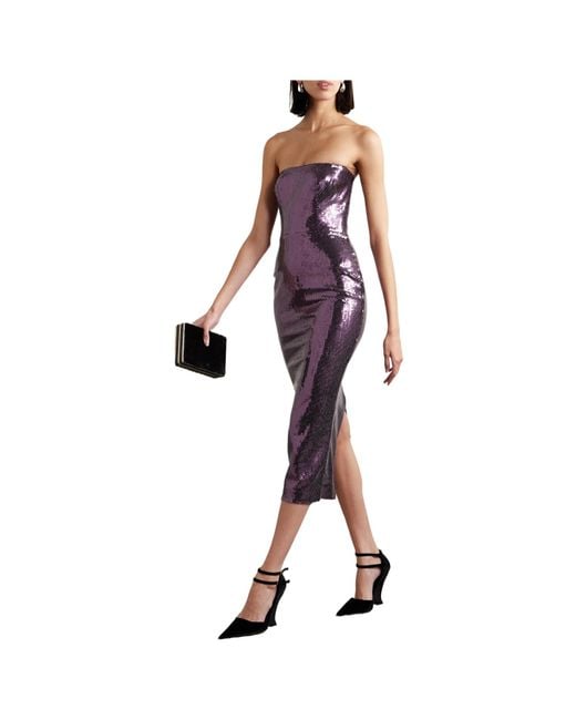 Alex Perry Purple Strapless Sequin Crinkle Midi Dress