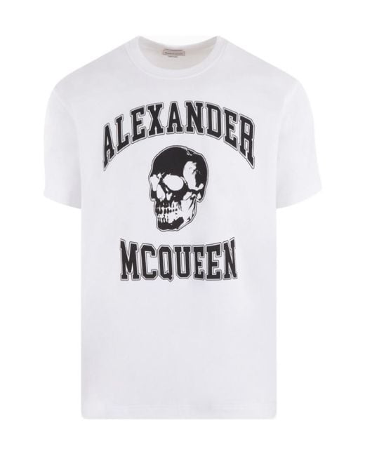 McQueen White Logo Printed Crewneck T-Shirt for men