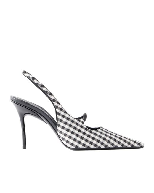 Alaïa Metallic 90 Checked Leather-Trimmed Canvas Slingback Pumps