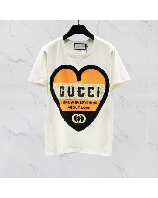 Gucci White Printed Round Collar T-Shirt