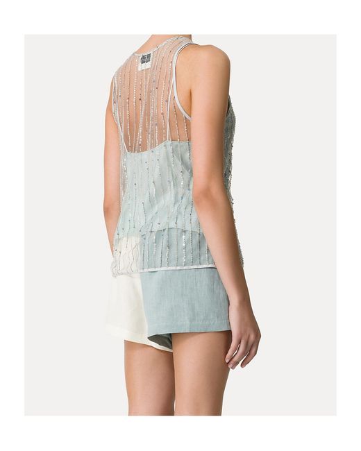 Forte_forte Blue Bead-Embellished Top
