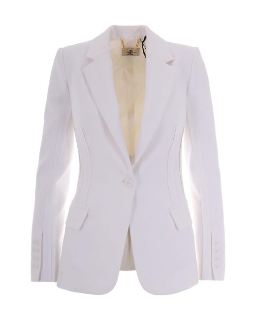 Elisabetta Franchi White Single-Breasted Fitted Blazer