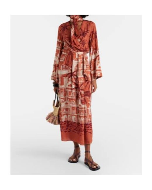 Johanna Ortiz Red Ollantay Jacquard Midi Dress