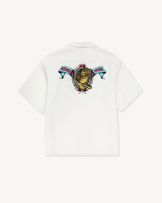 KENZO White Jumping Tiger' Haiwaiian Short Sleeve Shirt for men