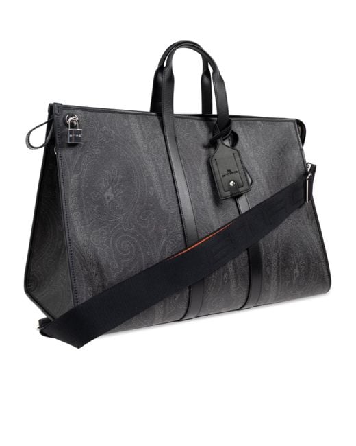 Etro Black Large Paisley-Print Strapped Travel Bag for men