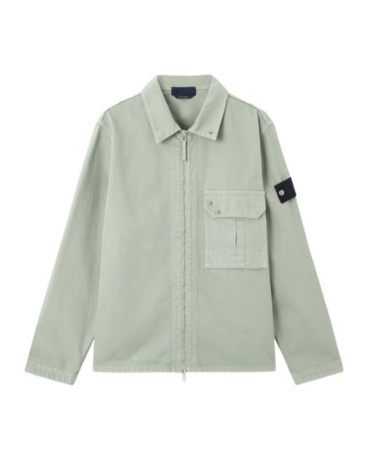 Stone Island Green Comfort-Fit Overshirt With Zipper Fastening for men