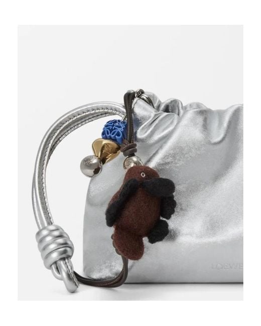 Loewe White Platypus Charm Felt Keyring