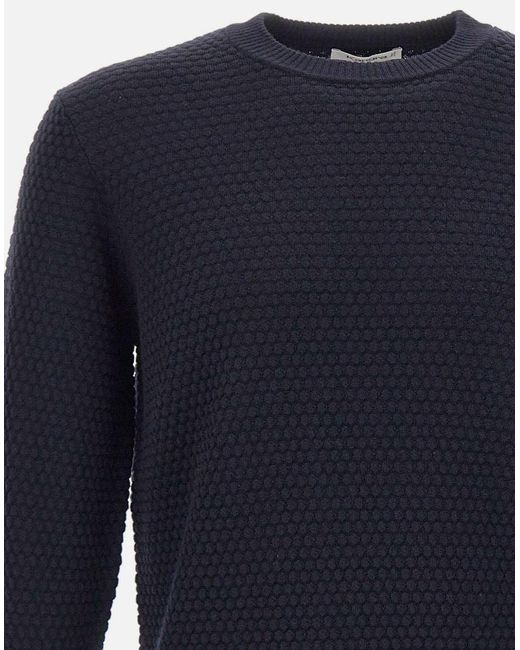 Kangra Cashmere Blue Kangra Textured Crew Neck Knitted Sweater for men