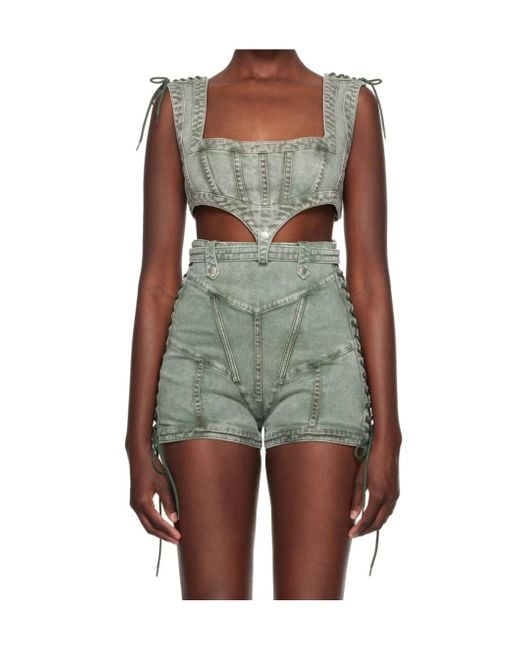 Jean Paul Gaultier Green Lace-Up Denim Corset Top