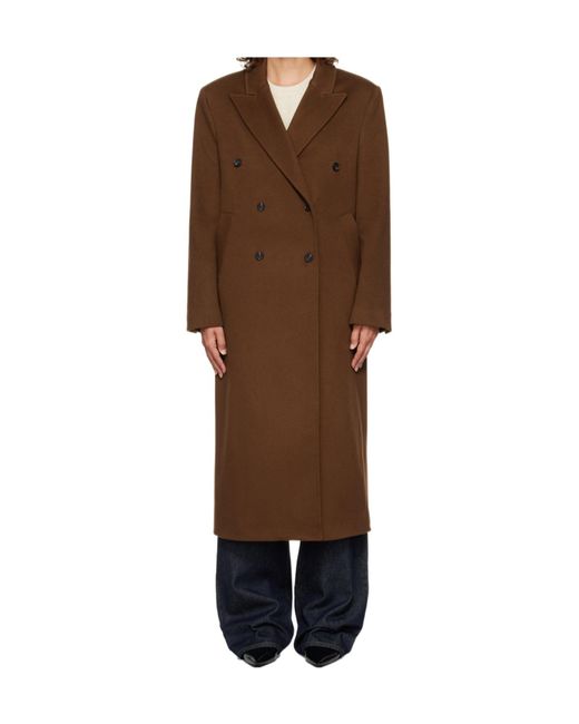 Loulou de Saison Brown Peak Lapel Double-Breasted Coat