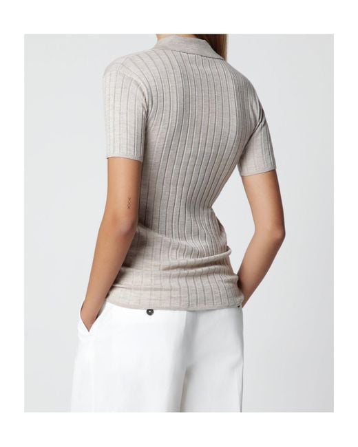 Totême White Ribbed-Knit Polo Top