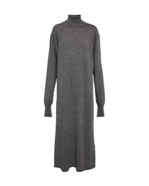 Jil Sander Gray Cashmere Turtleneck Midi Dress