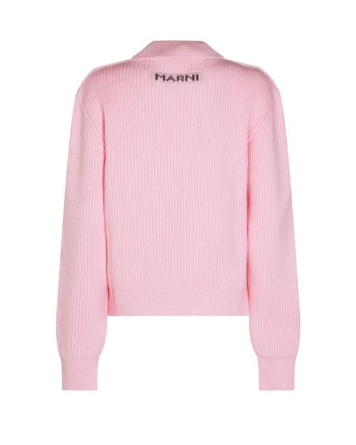 Marni Pink Ribbed V-Neck Ribbed Jumper