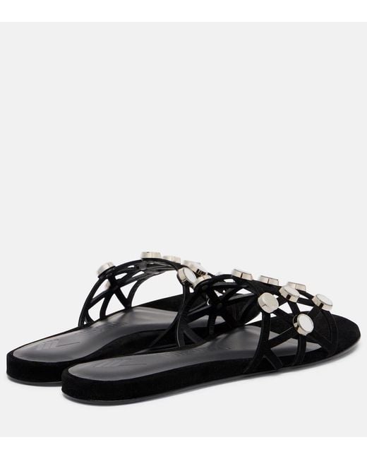 The Attico Black Checkered Suede Flat Slippers