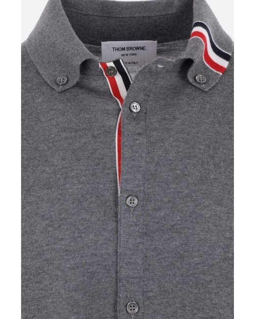 Thom Browne Gray Stripe-Trim Buttoned Knitted Cardigan for men