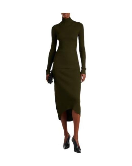 Victoria Beckham Green Ribbed-Knit Wool Midi Skirt